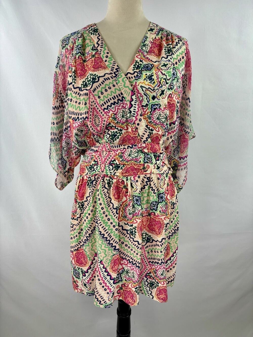 Maeve by Anthropologie Multicolor Siya Kimono Dress Pink Rose Abstract Floral 2